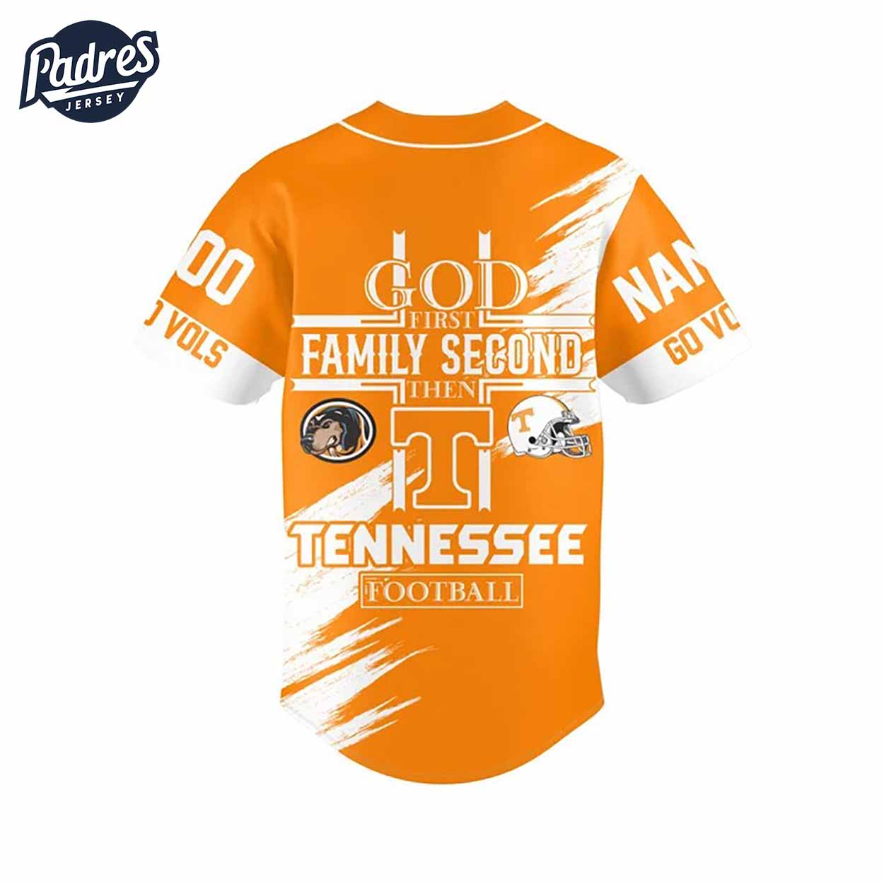 God First Family Second Then Tennessee Football Custom Baseball Jersey - Padres Jersey Oasis: Elevate Your Baseball Style Game