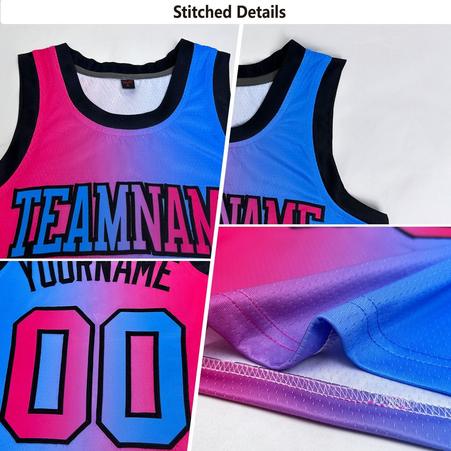 Custom Aqua Pink-Black Authentic Gradient Fashion Basketball Jersey