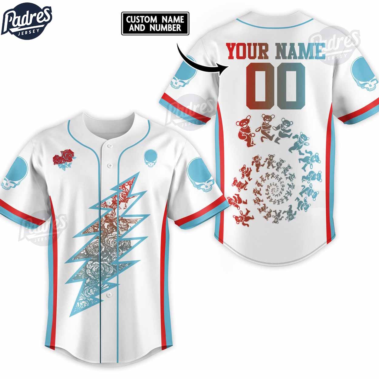 Grateful Dead Custom White Baseball Jersey Style - Padres Jersey Oasis: Elevate Your Baseball Style Game