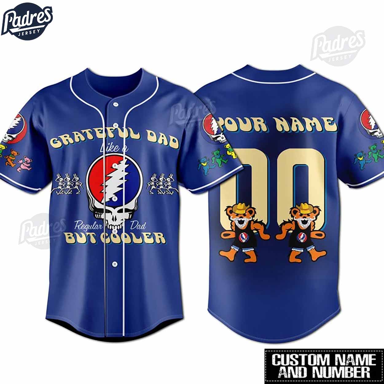 Grateful Dead Grateful Dad Like A Regular Dad But Cooler Custom Baseball Jersey - Padres Jersey Oasis: Elevate Your Baseball Style Game