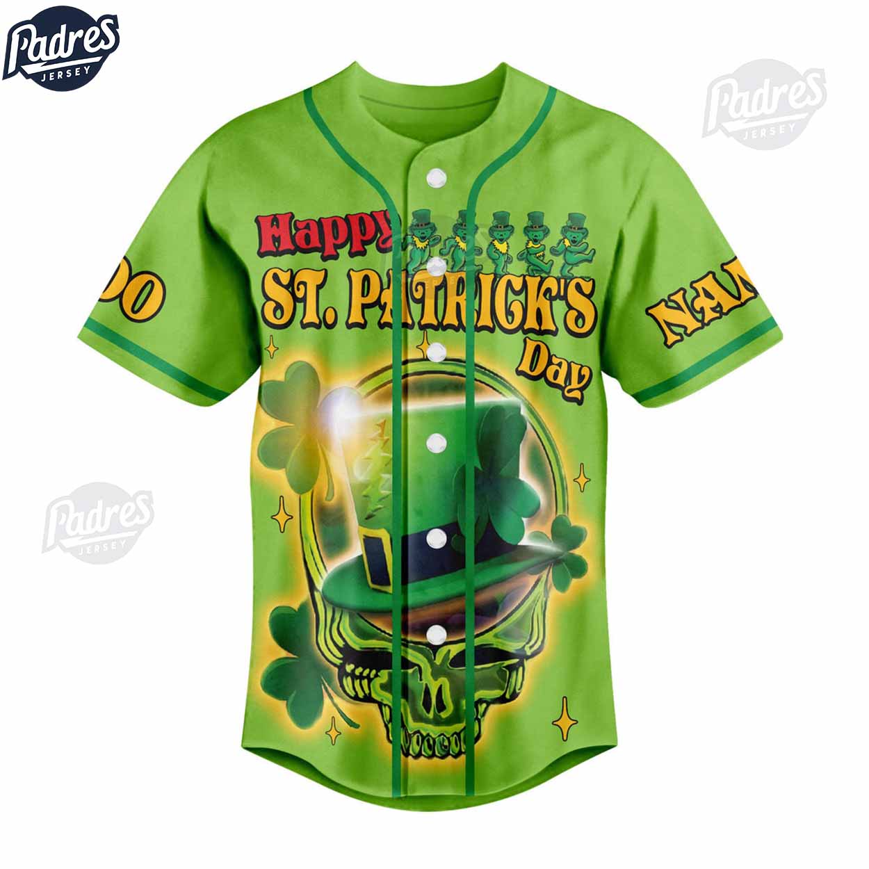 Grateful Dead Happy St.Patrick's Day Custom Baseball Jersey Style - Padres Jersey Oasis: Elevate Your Baseball Style Game