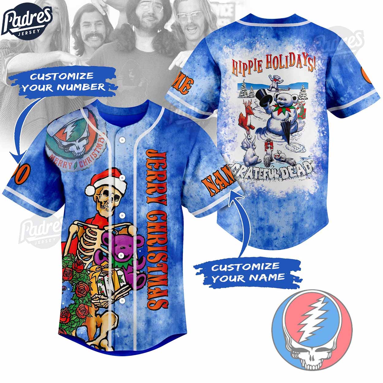Grateful Dead Jerry Christmas Hippie Holidays Custom Baseball Jersey - Padres Jersey Oasis: Elevate Your Baseball Style Game