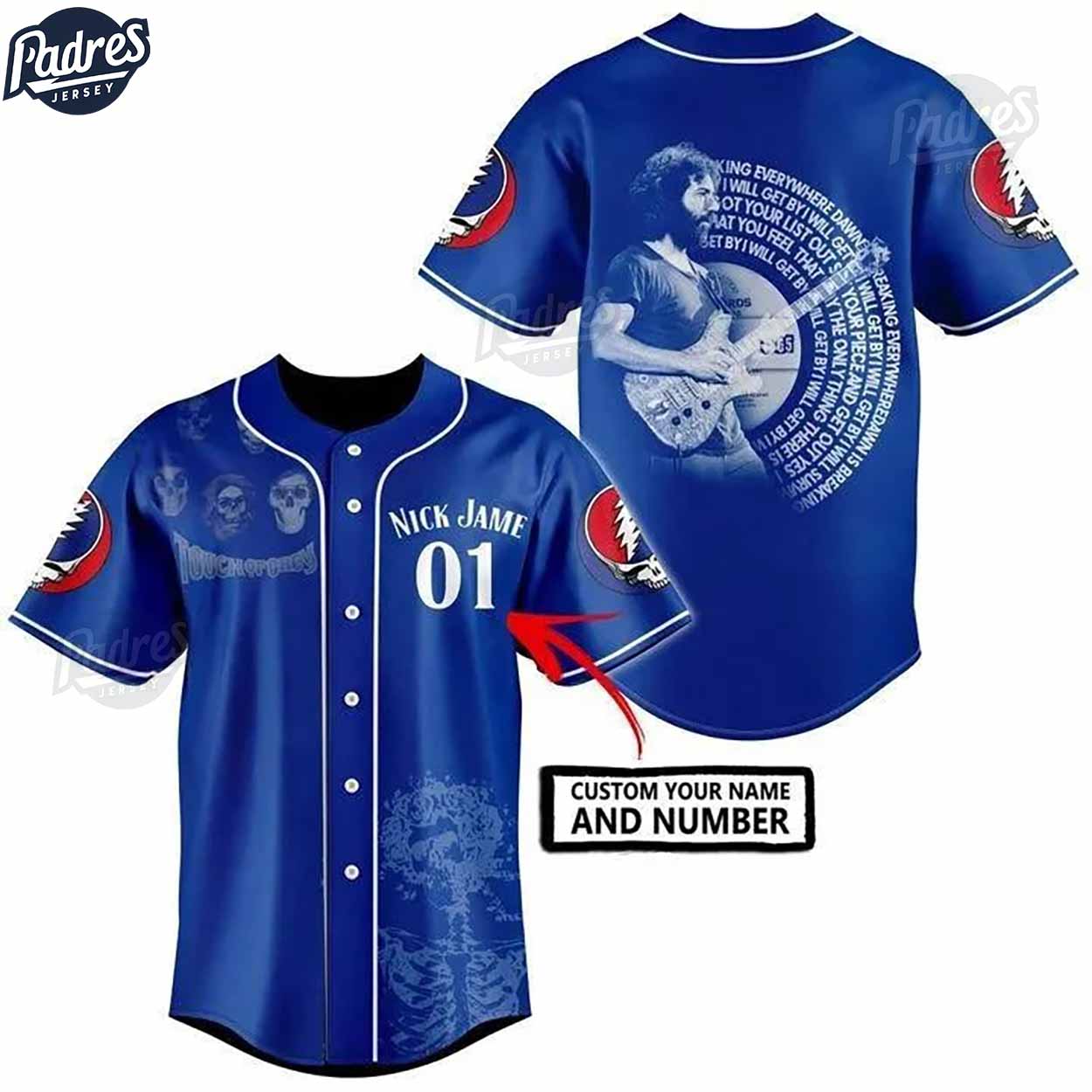 Grateful Dead Jerry Garcia Custom Baseball Jersey Style - Padres Jersey Oasis: Elevate Your Baseball Style Game