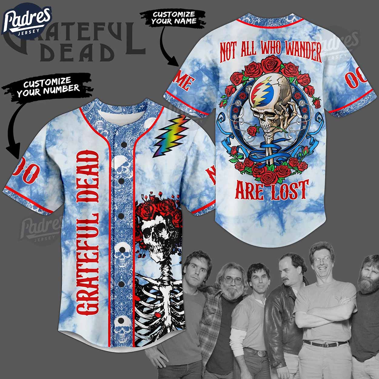 Grateful Dead Not All Who Wander Are Lost Custom Baseball Jersey - Padres Jersey Oasis: Elevate Your Baseball Style Game