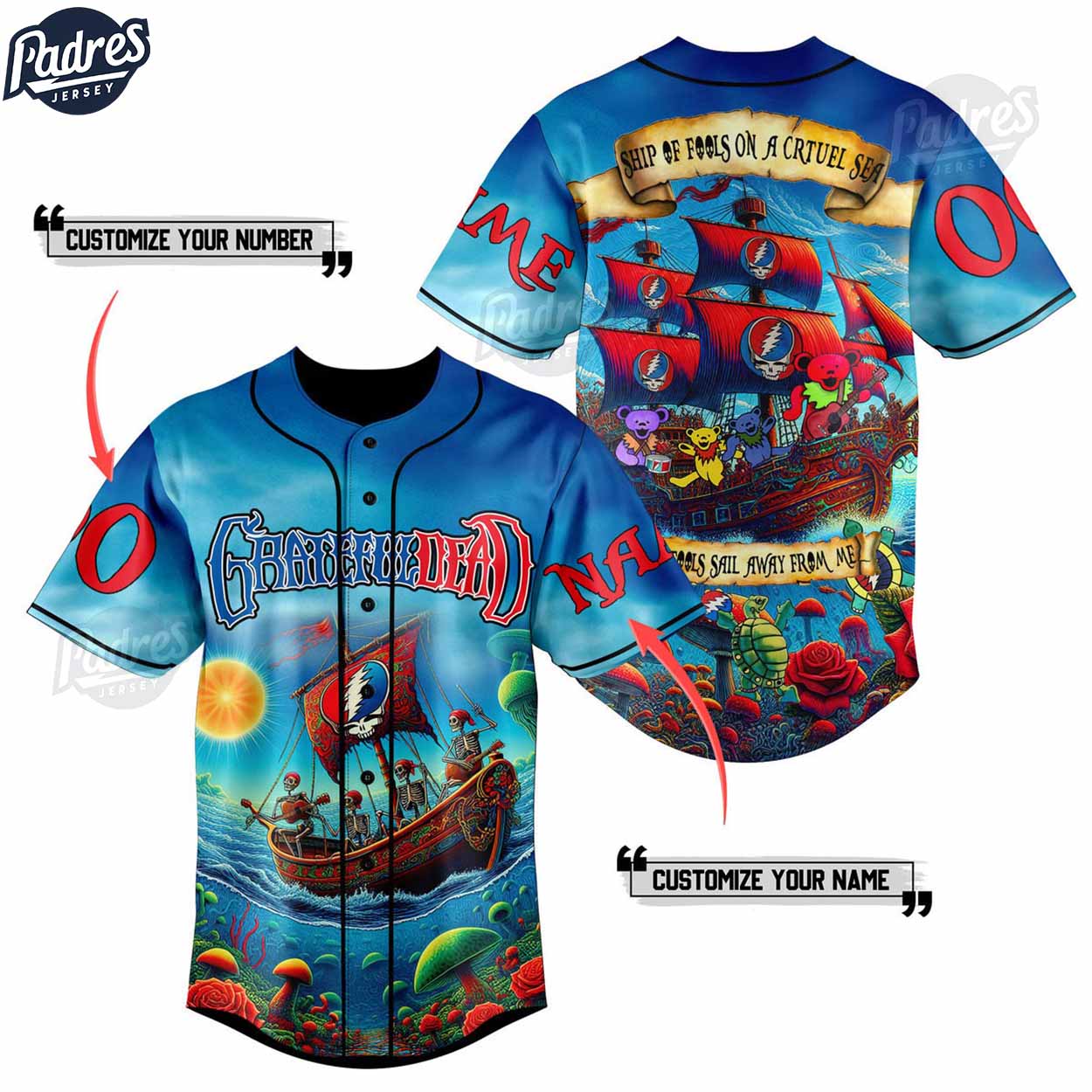 Grateful Dead Pirates Of The Deep South Custom Baseball Jersey - Padres Jersey Oasis: Elevate Your Baseball Style Game