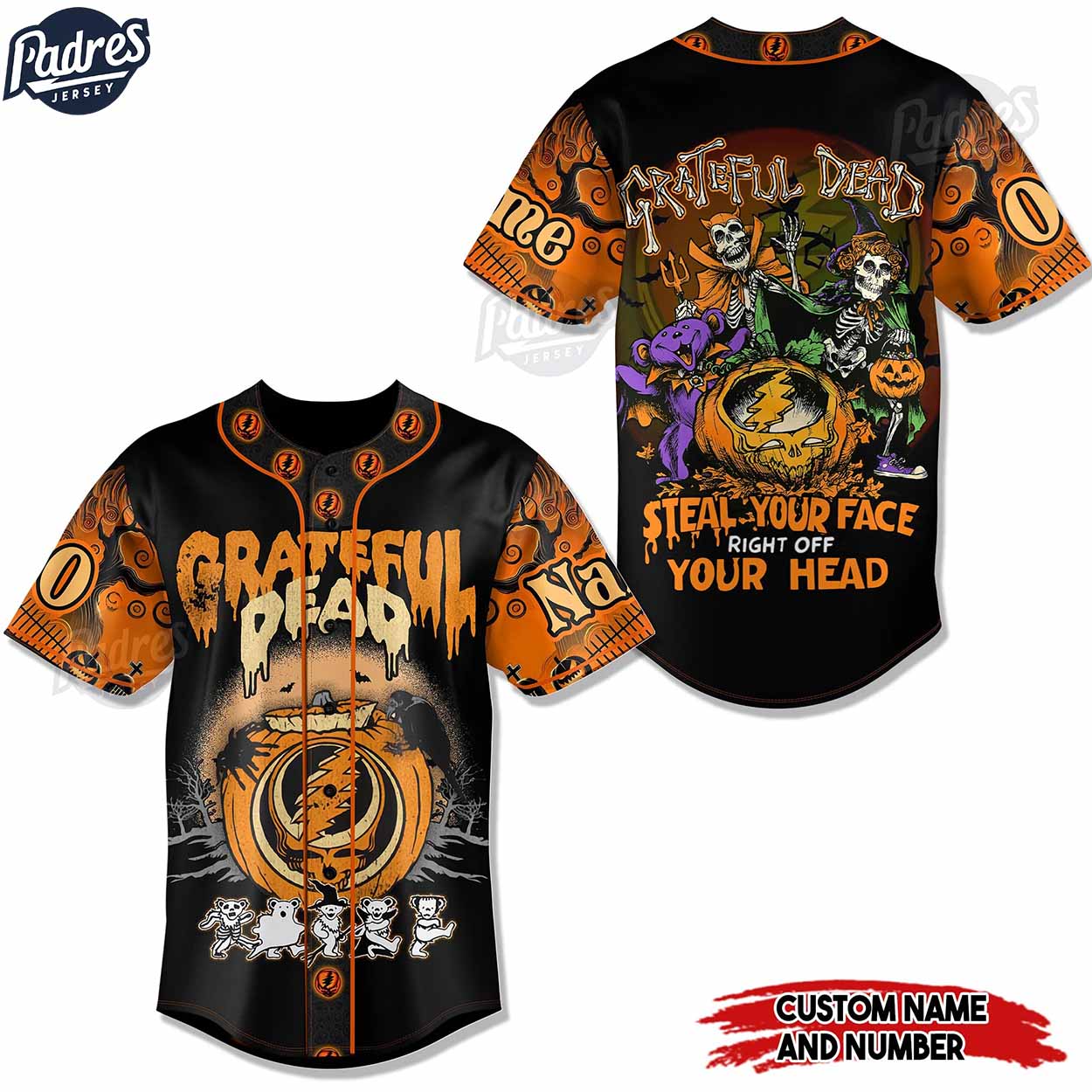 Grateful Dead Steal Your Face Right Off Your Head Custom Halloween Baseball Jersey - Padres Jersey Oasis: Elevate Your Baseball Style Game