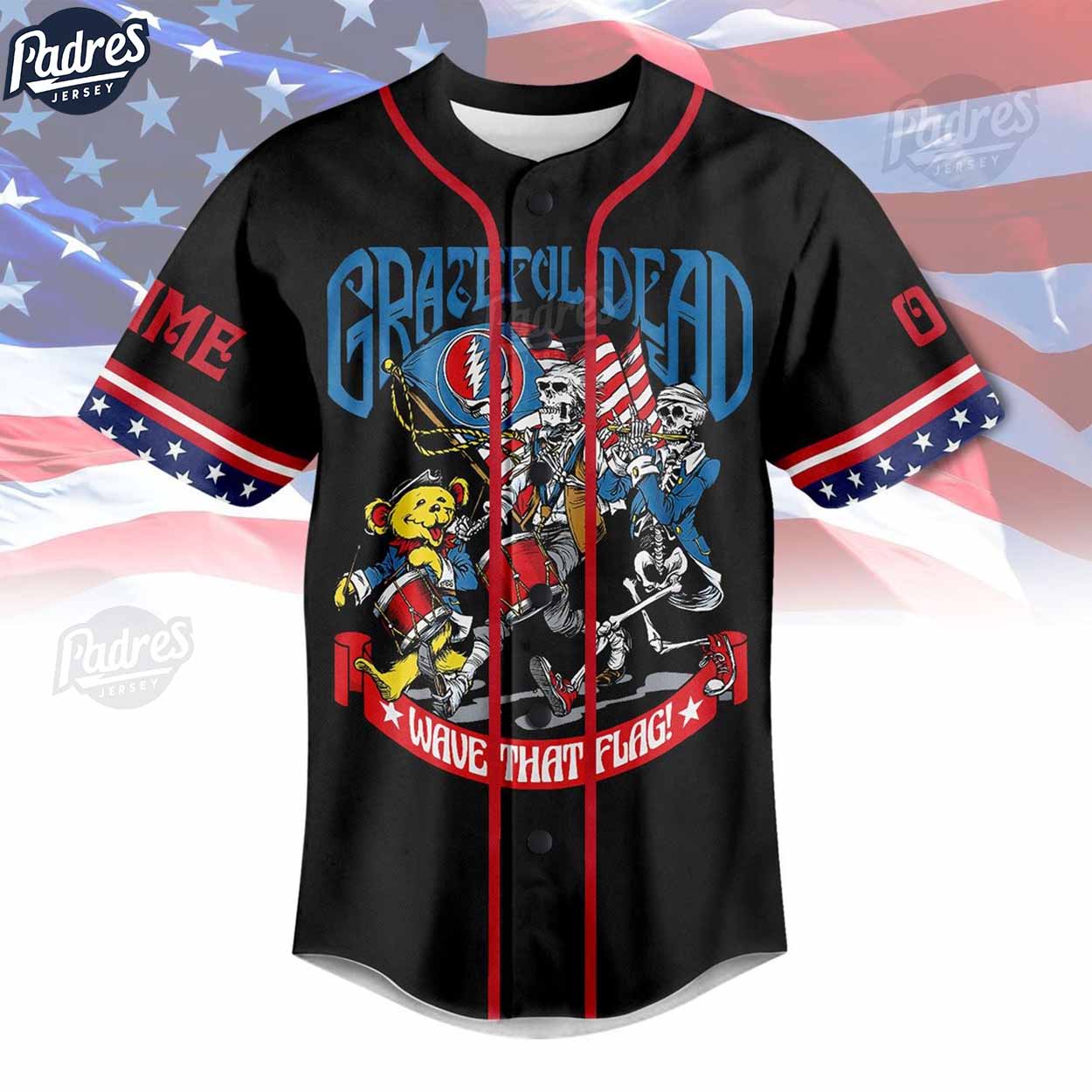 Grateful Dead Wave That Flag 4th Of July Custom Baseball Jersey Shirt - Padres Jersey Oasis: Elevate Your Baseball Style Game