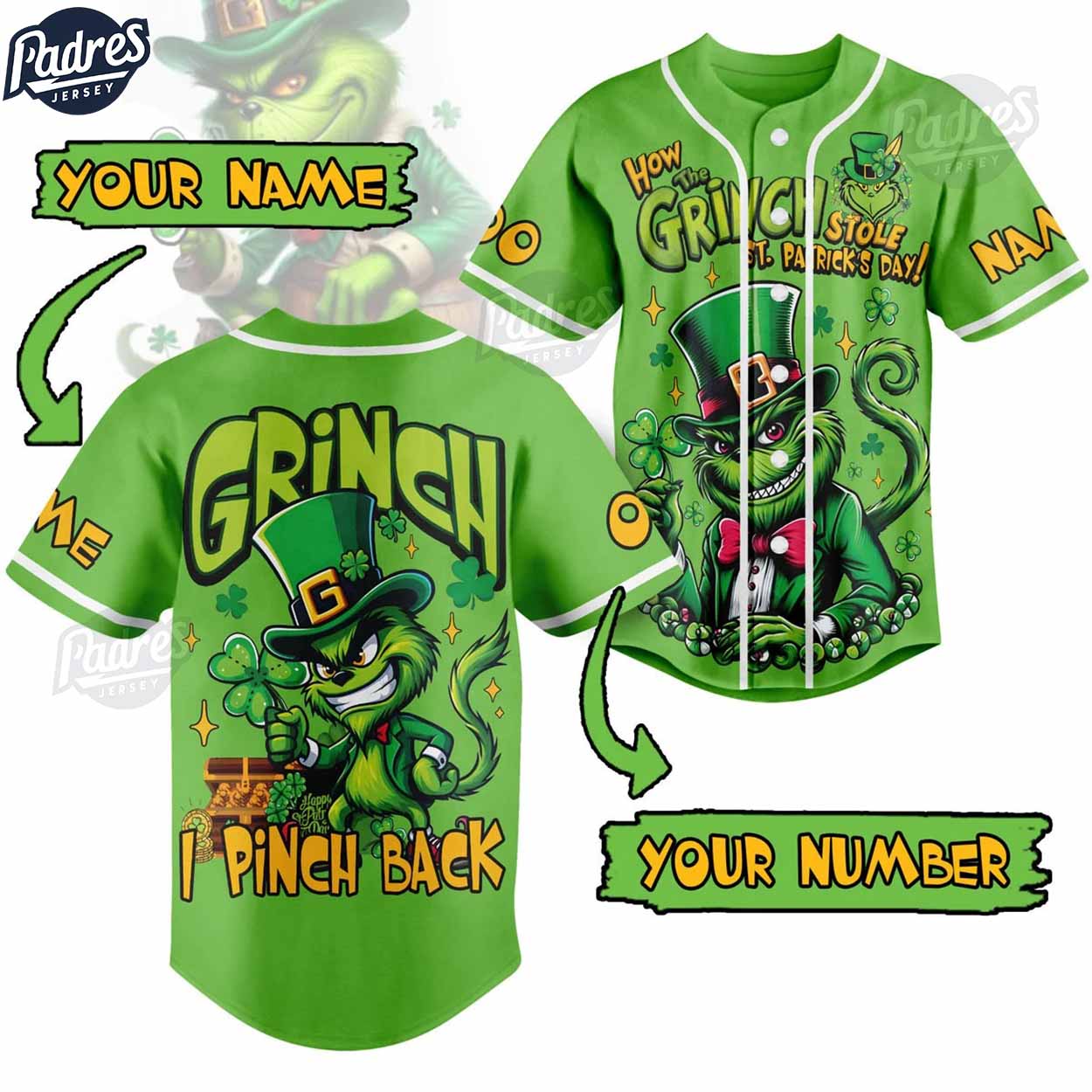 Grinch St. Patrick’s Day Fan Custom Baseball Jersey - Padres Jersey Oasis: Elevate Your Baseball Style Game