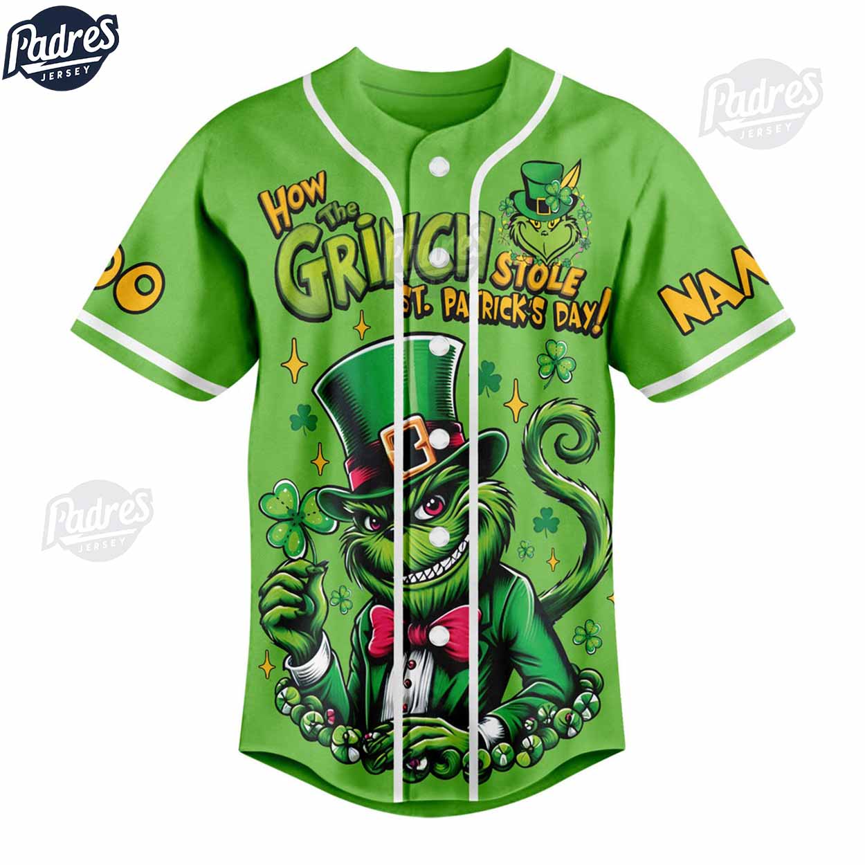 Grinch St. Patrick’s Day Fan Custom Baseball Jersey - Padres Jersey Oasis: Elevate Your Baseball Style Game
