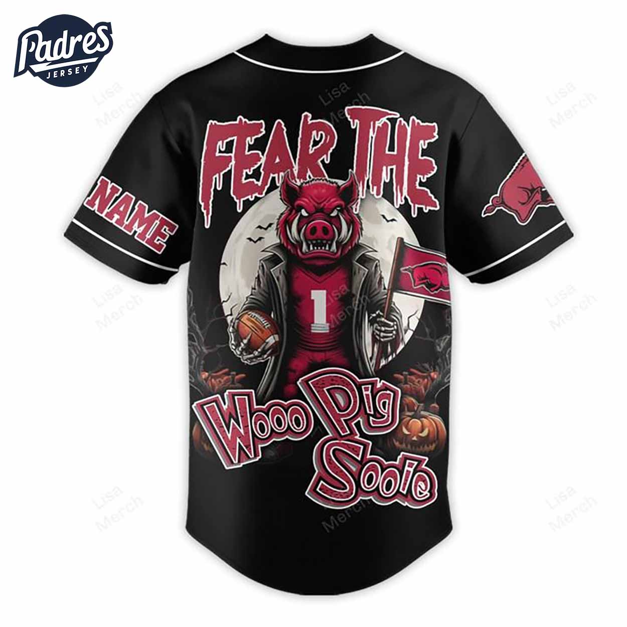 Halloween Arkansas Razorbacks Fear The Woo Pig Sooie Football Custom Baseball Jersey - Padres Jersey Oasis: Elevate Your Baseball Style Game