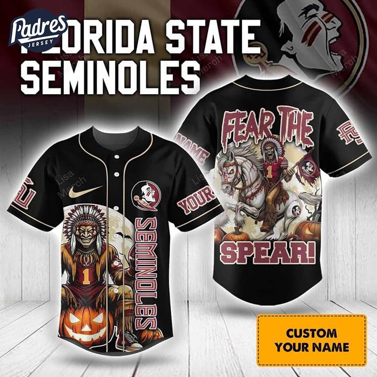 Halloween Florida State Seminoles Fear The Spear Football Custom Baseball Jersey - Padres Jersey Oasis: Elevate Your Baseball Style Game