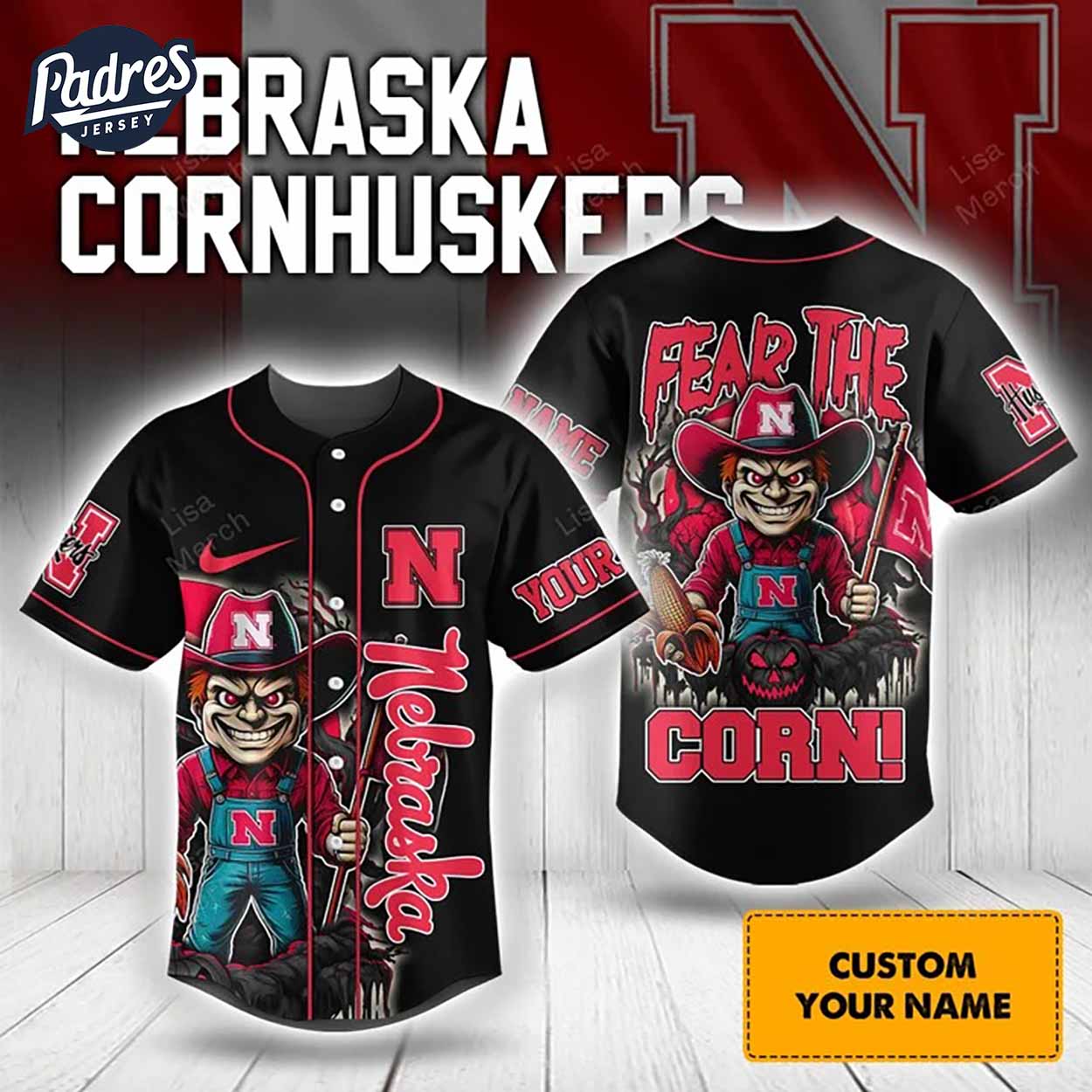 Halloween Nebraska Cornhuskers Fear The Corn Football Custom Baseball Jersey - Padres Jersey Oasis: Elevate Your Baseball Style Game