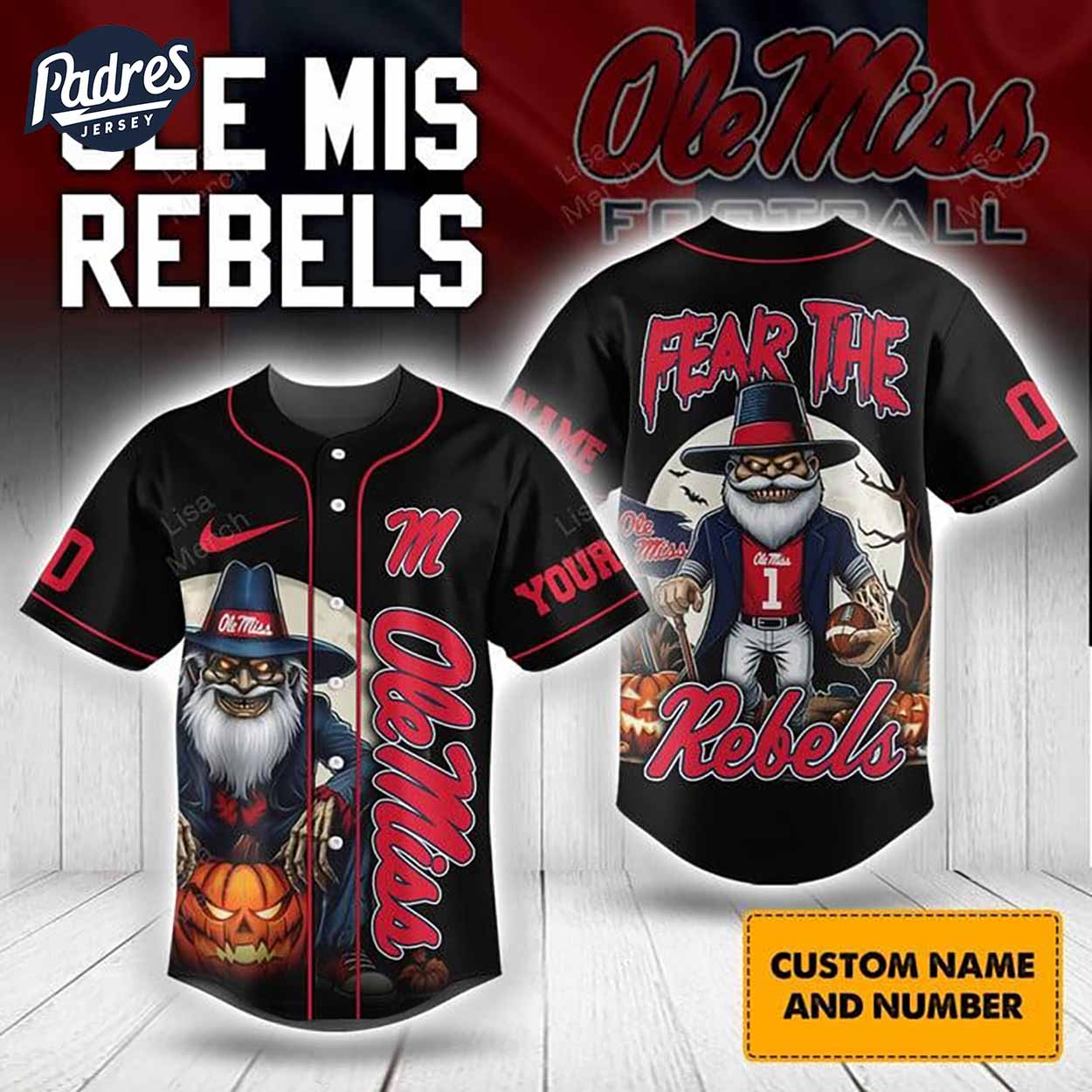 Halloween Ole Miss Rebels Fear The Rebels Football Custom Baseball Jersey - Padres Jersey Oasis: Elevate Your Baseball Style Game