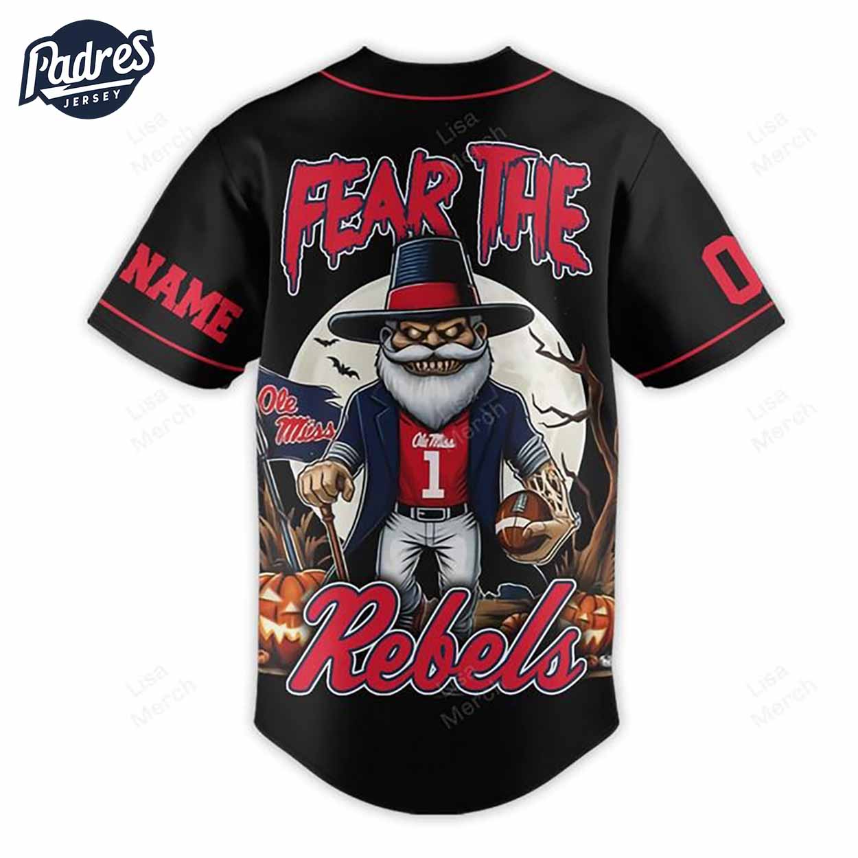 Halloween Ole Miss Rebels Fear The Rebels Football Custom Baseball Jersey - Padres Jersey Oasis: Elevate Your Baseball Style Game