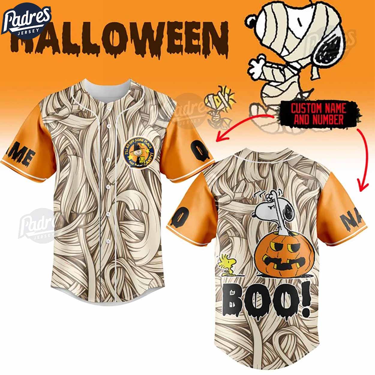 Halloween Snoopy Boo Custom Baseball Jersey Style - Padres Jersey Oasis: Elevate Your Baseball Style Game
