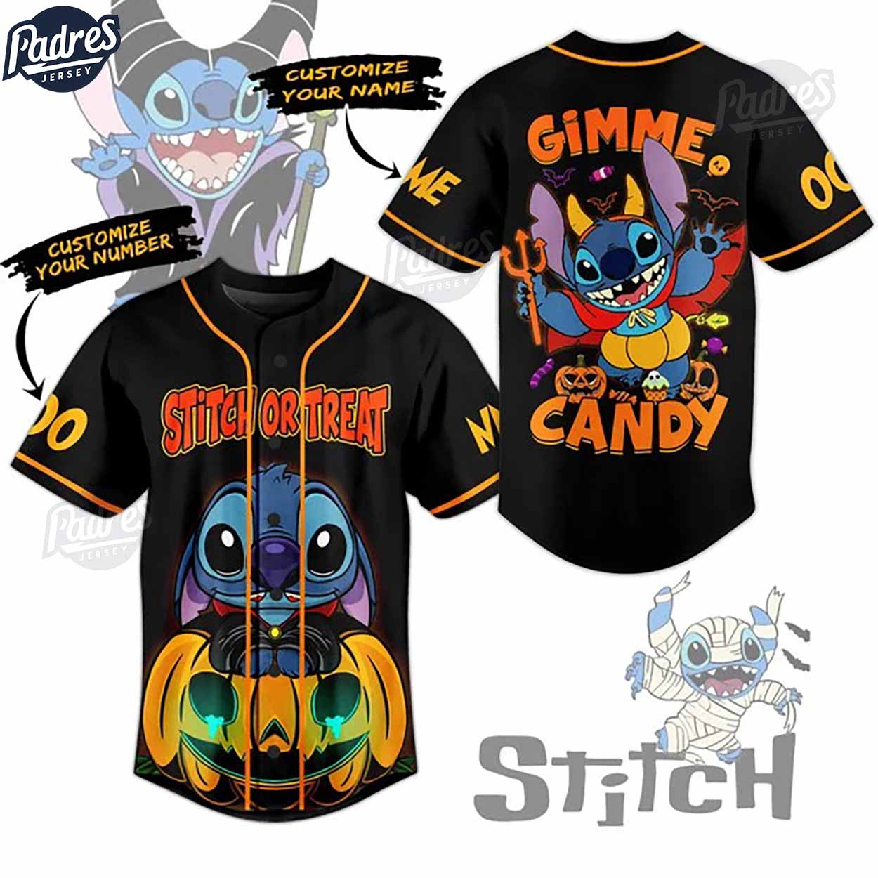 Halloween Stitch Or Treat Gimme Candy Custom Baseball Jersey - Padres Jersey Oasis: Elevate Your Baseball Style Game