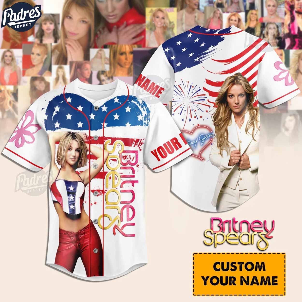 Happy 4th Of July Britney Spears USA Custom Baseball Jersey - Padres Jersey Oasis: Elevate Your Baseball Style Game