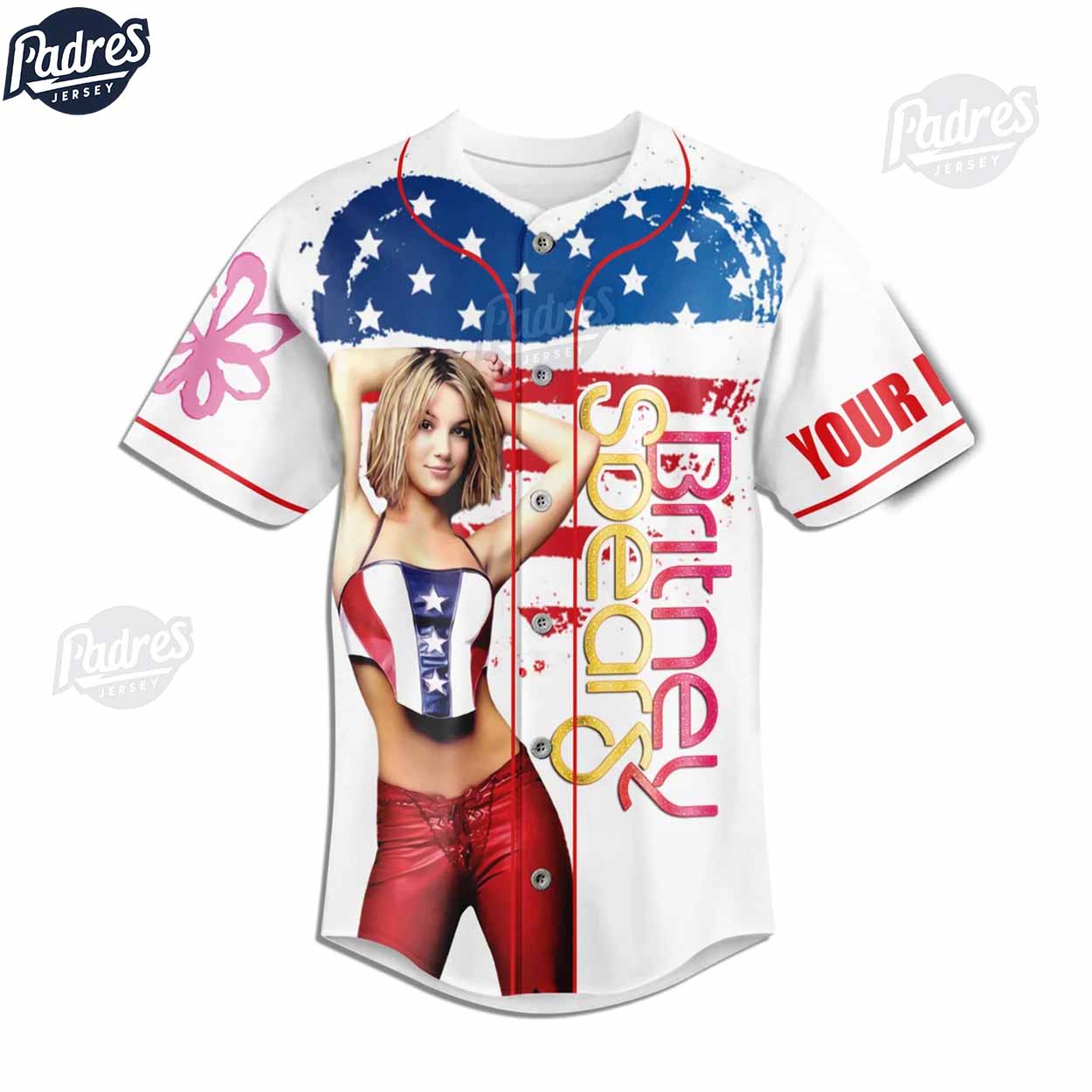 Happy 4th Of July Britney Spears USA Custom Baseball Jersey - Padres Jersey Oasis: Elevate Your Baseball Style Game