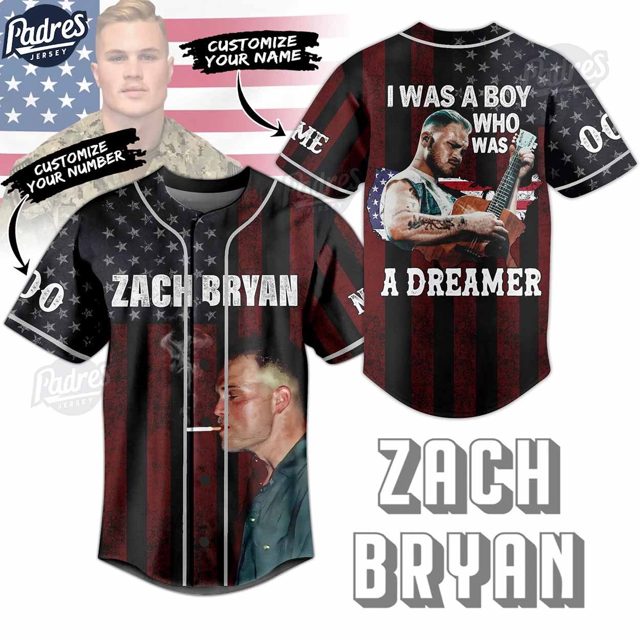 Happy 4th Of July Zach Bryan USA Custom Baseball Jersey - Padres Jersey Oasis: Elevate Your Baseball Style Game
