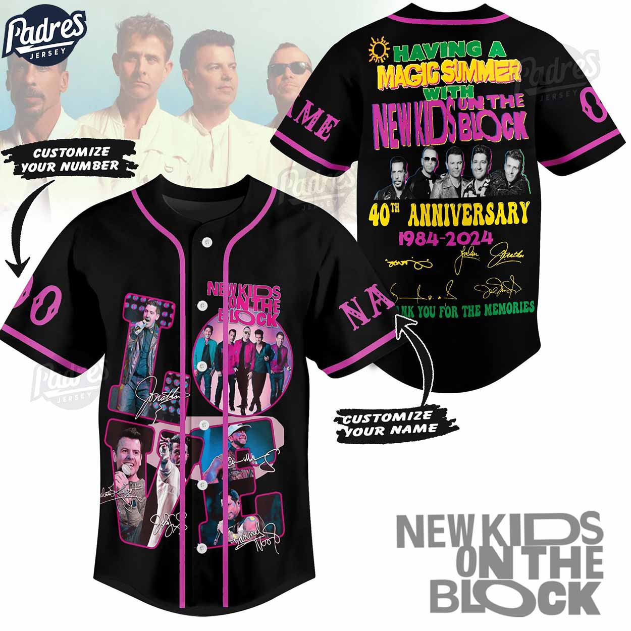 Having A Magic Summer With New Kids On The Block Custom Baseball Jersey - Padres Jersey Oasis: Elevate Your Baseball Style Game
