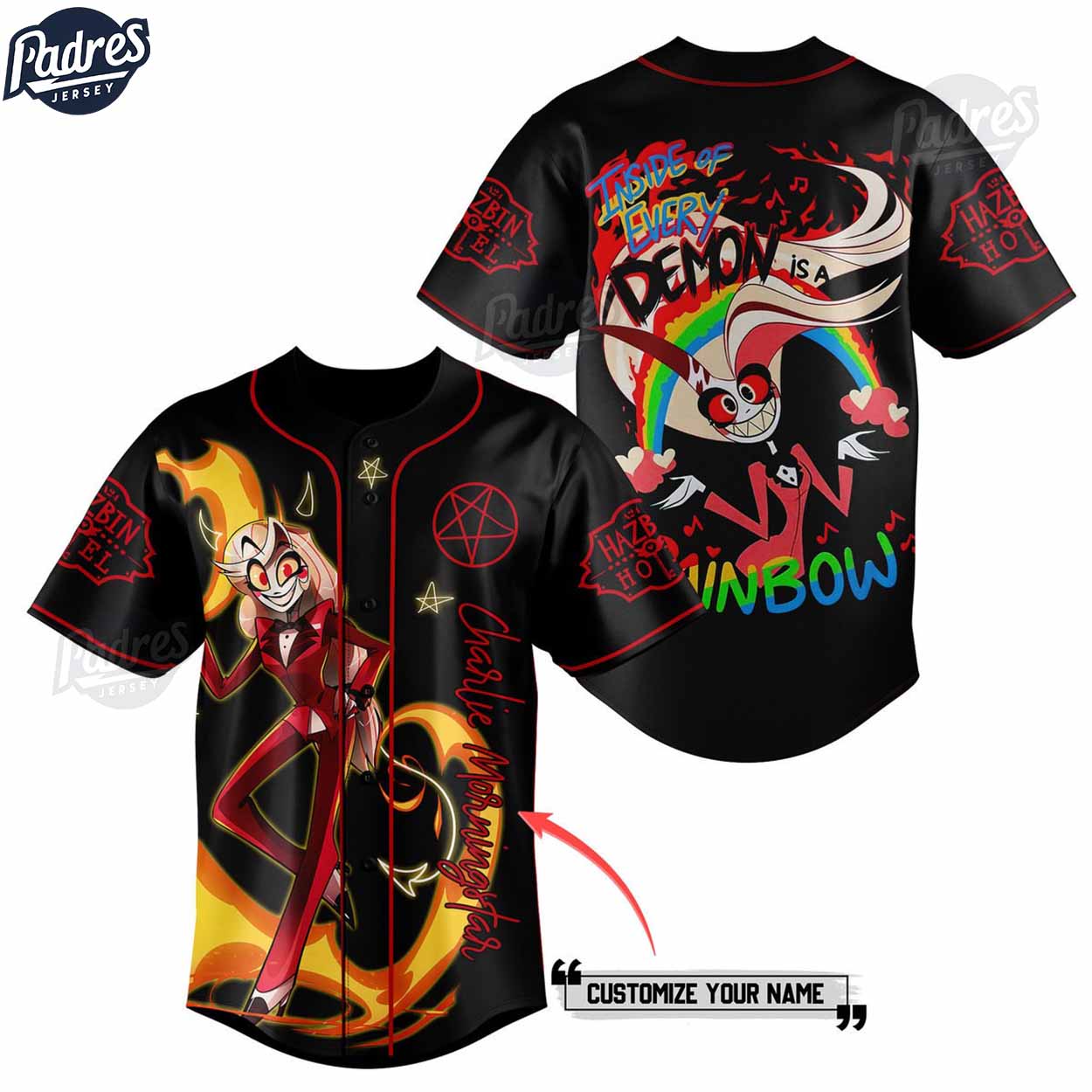 Hazbin Hotel Charlie Morningstar Personalized Baseball Jersey - Padres Jersey Oasis: Elevate Your Baseball Style Game