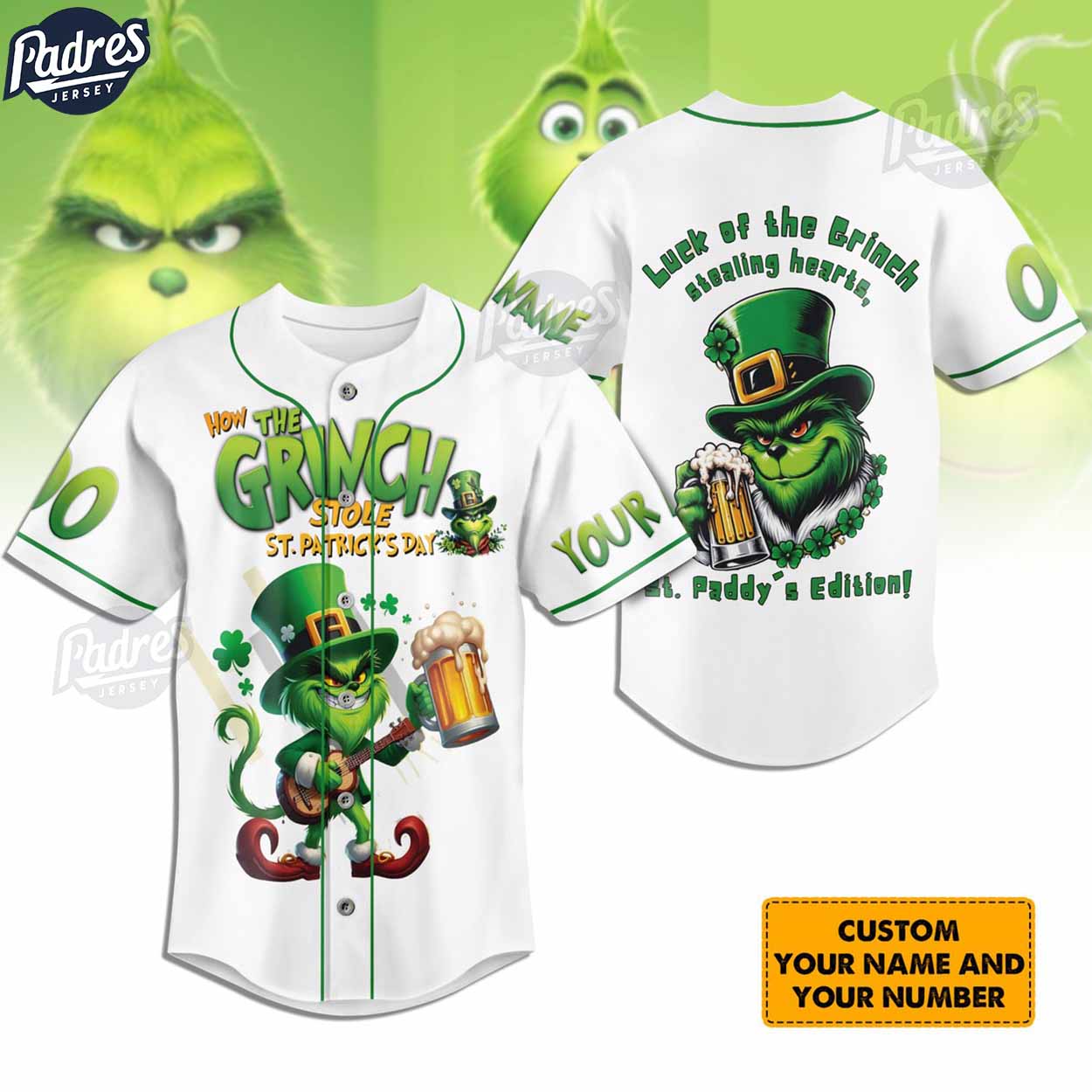 How The Grinch Stole St.Patrick's Day Custom Baseball Jersey Shirt - Padres Jersey Oasis: Elevate Your Baseball Style Game