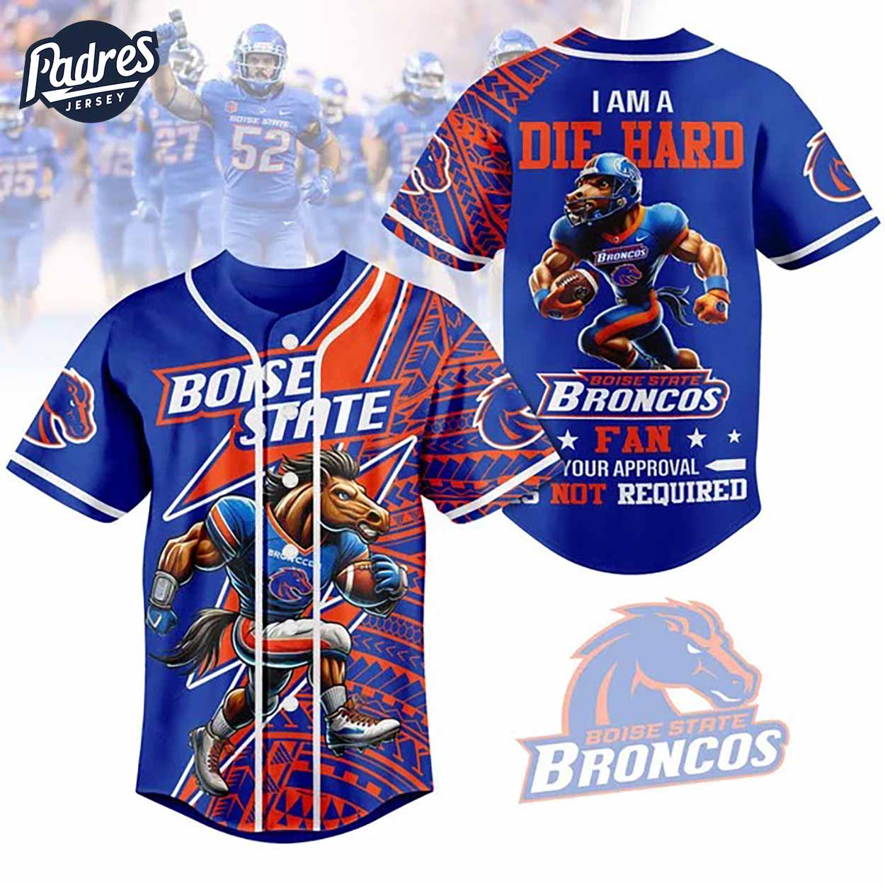 I Am Die Hard Fan Your Approval Is Not Required Boise State Broncos Football Baseball Jersey - Padres Jersey Oasis: Elevate Your Baseball Style Game