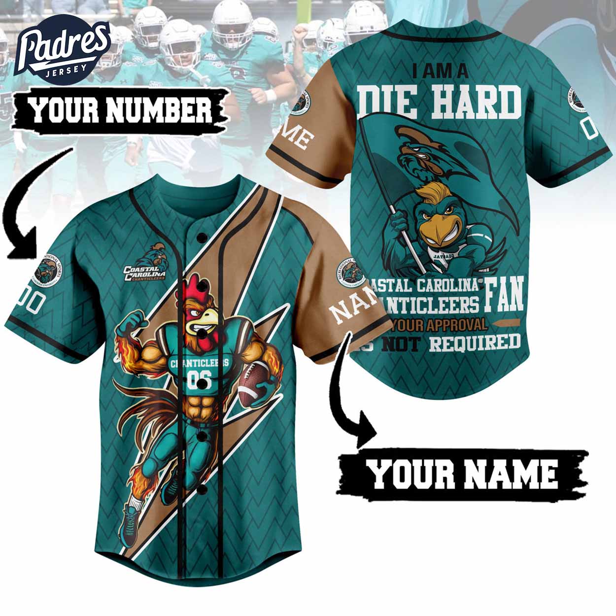 I Am Die Hard Fan Your Approval Is Not Required Coastal Carolina Chanticleers Football Baseball Jersey - Padres Jersey Oasis: Elevate Your Baseball Style Game