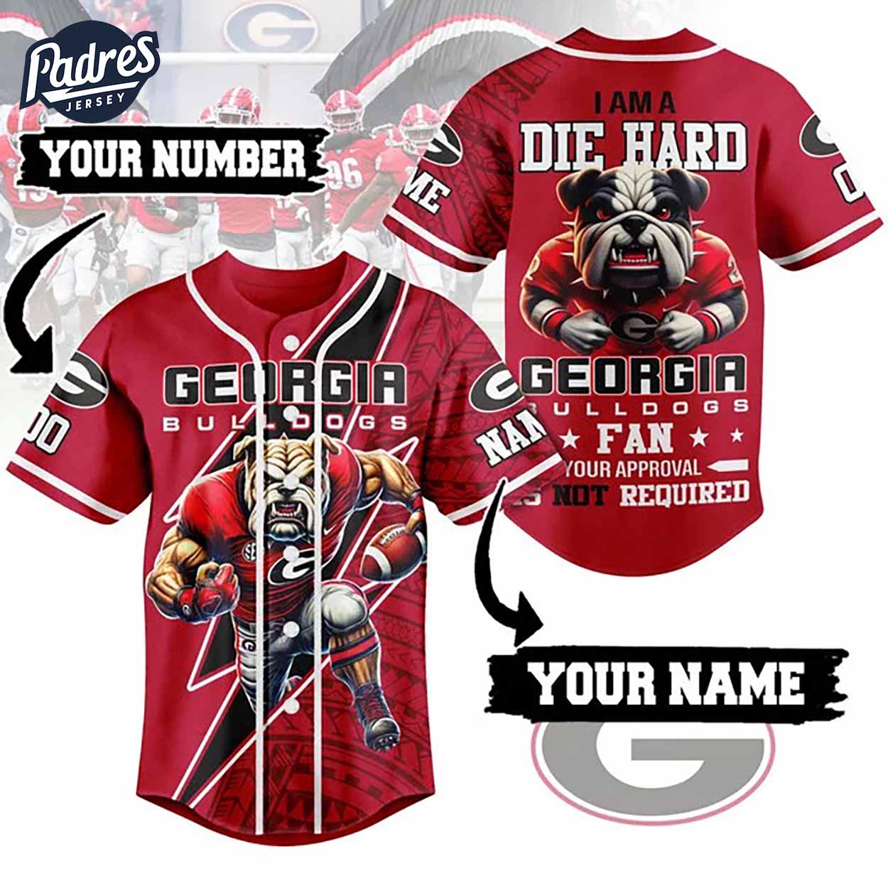 I Am Die Hard Fan Your Approval Is Not Required Georgia Bulldogs Football Custom Baseball Jersey - Padres Jersey Oasis: Elevate Your Baseball Style Game