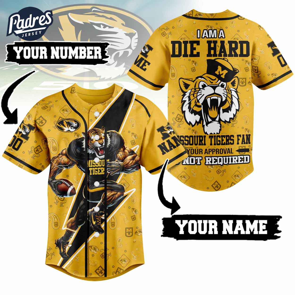 I Am Die Hard Fan Your Approval Is Not Required Missouri Tigers Football Baseball Jersey - Padres Jersey Oasis: Elevate Your Baseball Style Game