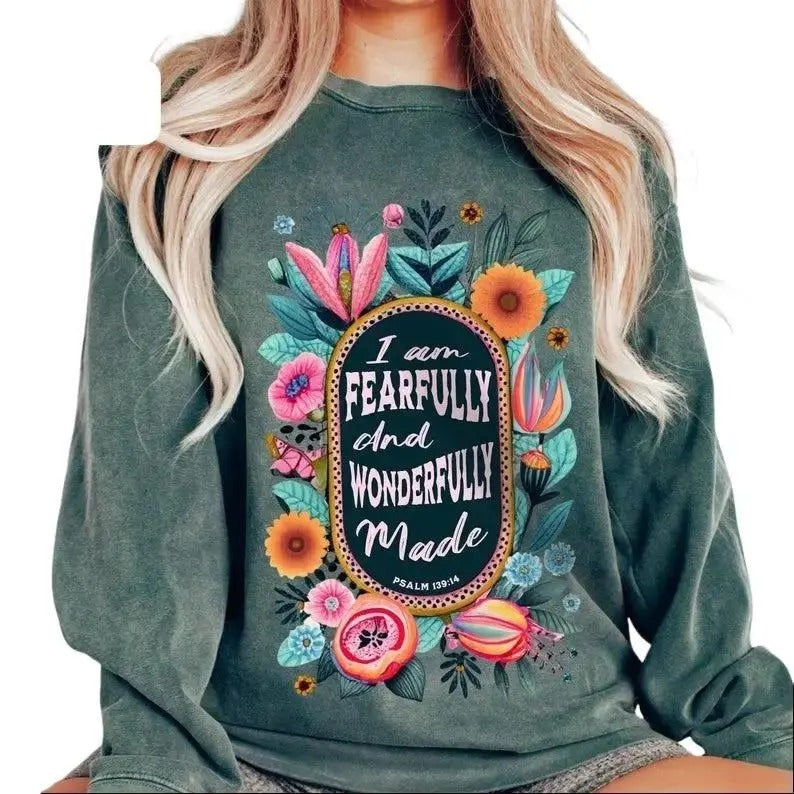 I Am Fearfully and Wonderfully Made Shirt-sweatshirt-hoodie, Psalms Christian sweatshirt for Sublimation, RETRO floral Mothers Day Spring Shirt