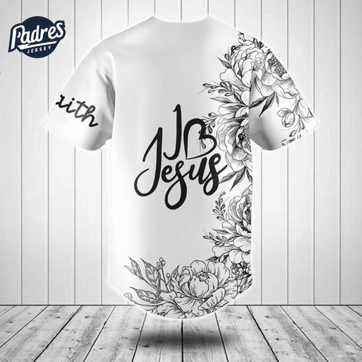 I Love Jesus Flower Black And White Baseball Jersey Style - Padres Jersey Oasis: Elevate Your Baseball Style Game