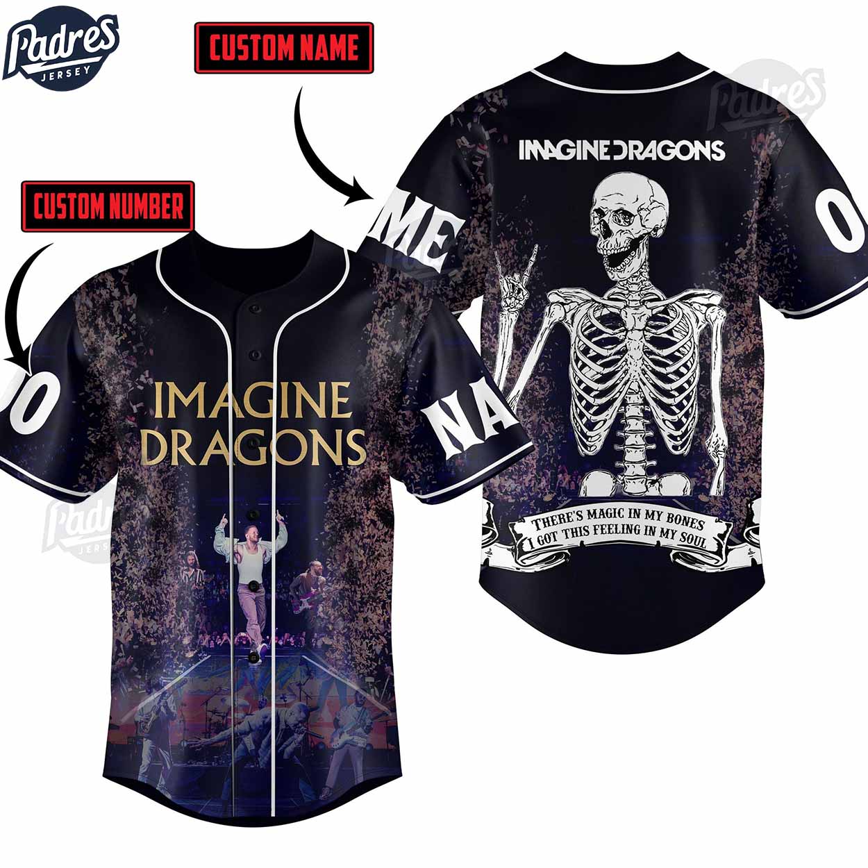 Imagine Dragons Skeleton Custom Baseball Jersey - Padres Jersey Oasis: Elevate Your Baseball Style Game