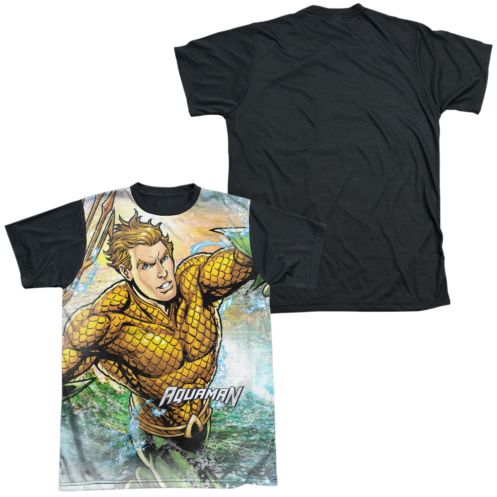 Aquaman Rough Seas - Men's Black Back T-Shirt