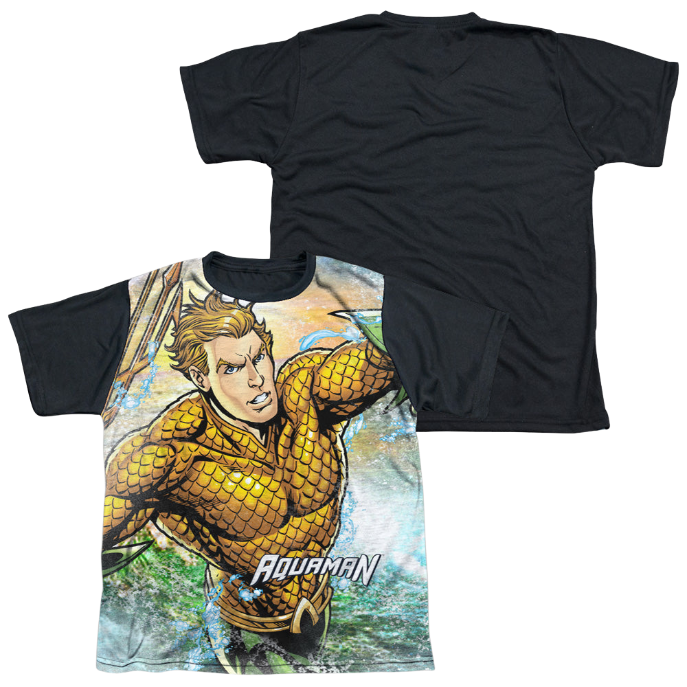 Aquaman Rough Seas - Youth Black Back T-Shirt