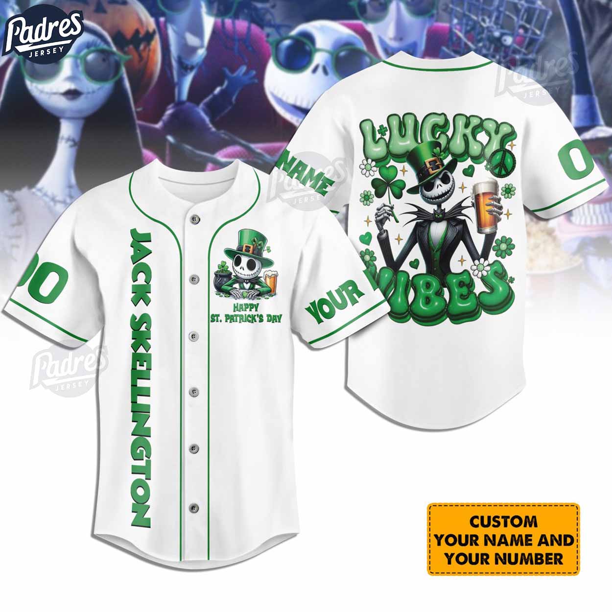 Jack Skellington Happy St.Patrick's Day Baseball Jersey Shirt - Padres Jersey Oasis: Elevate Your Baseball Style Game