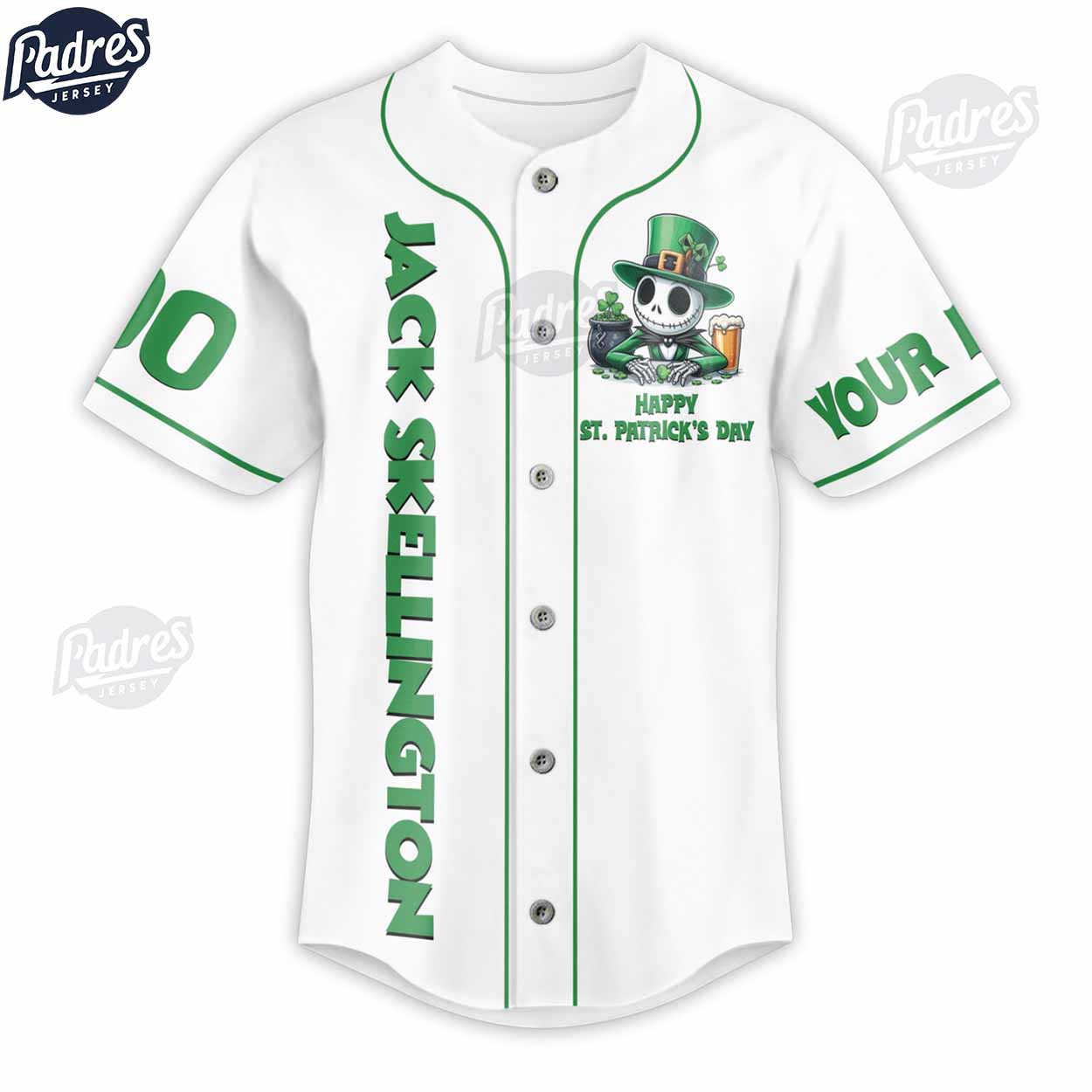 Jack Skellington Happy St.Patrick's Day Baseball Jersey Shirt - Padres Jersey Oasis: Elevate Your Baseball Style Game