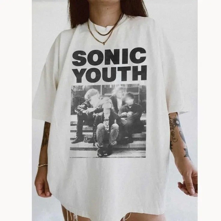 Janieren Shirts Sonic Youth Shirt Rock Band Sonic Youth Bad Moon Rising Tee