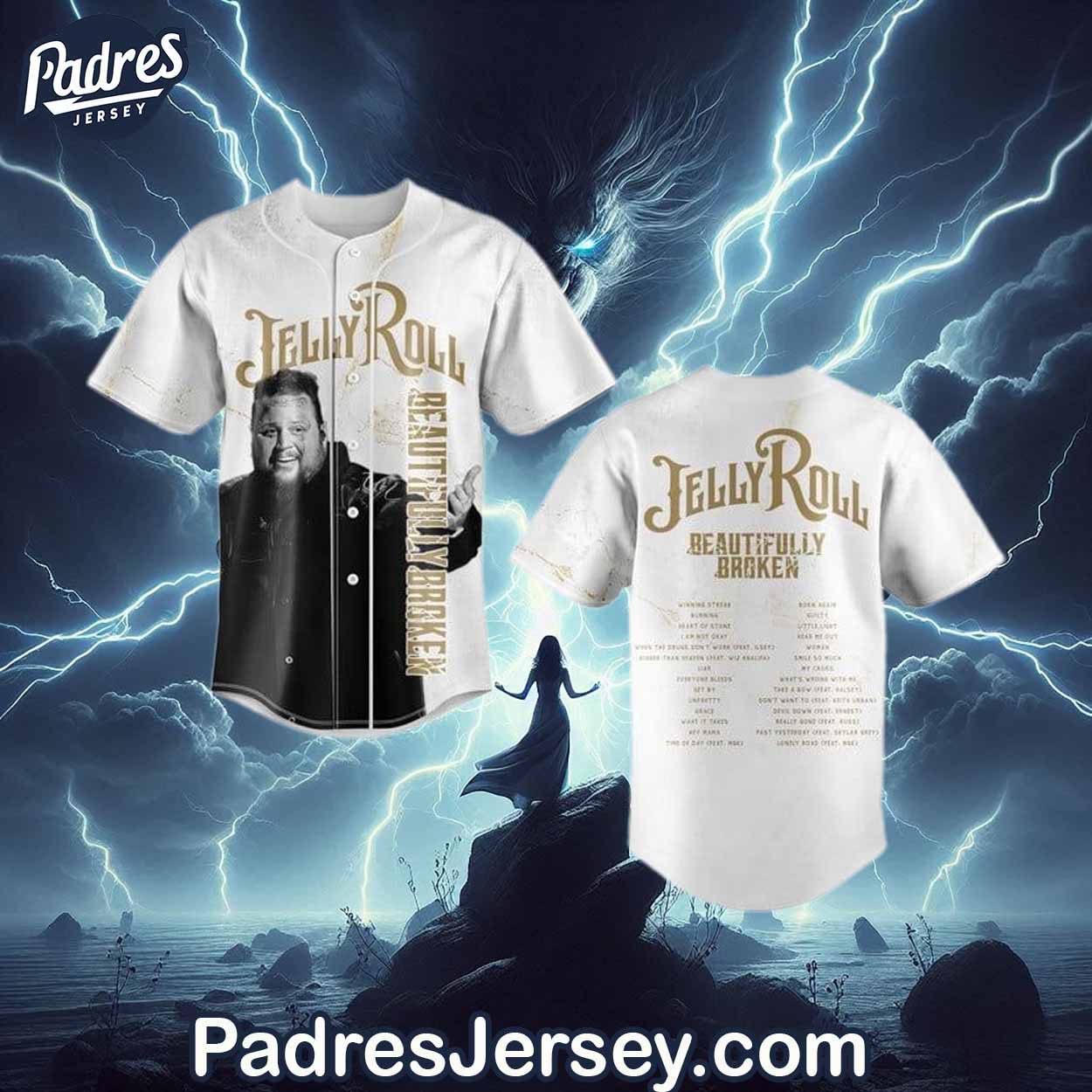 Jelly Roll Beautifully Broken Baseball Jersey - Music Style - Padres Jersey Oasis: Elevate Your Baseball Style Game