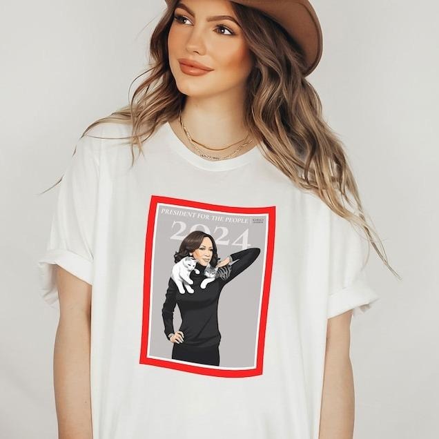 Kamala Harris Cat Ladies Shirt - Election 2024 Vote Blue, Feminist Activist Madam President Tee, For the People T-Shirt
