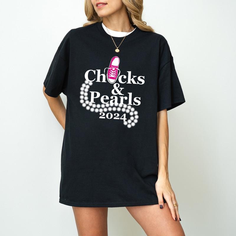 Kamala Harris Chucks & Pearls 2024 Election T-Shirt, Kamala Fashion Tee, Kamala Harris President 2024 Shirt, Women Power, Girl Power