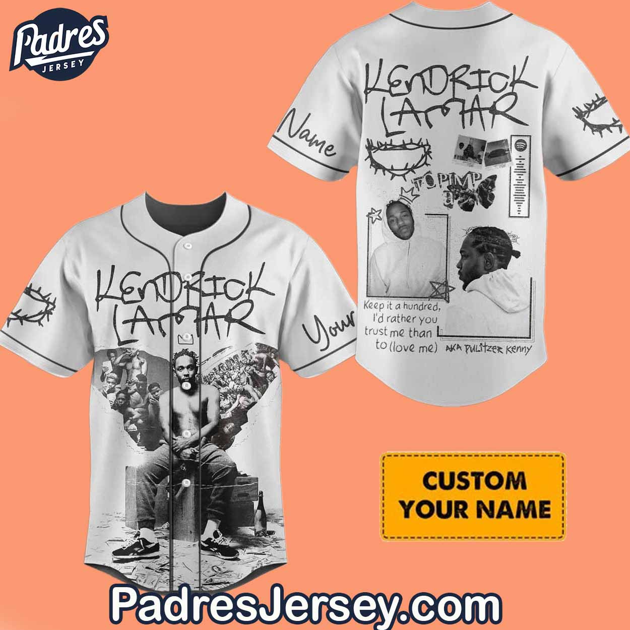 Kendrick Lamar Grey Baseball Jersey Outfit - Custom Name - Padres Jersey Oasis: Elevate Your Baseball Style Game