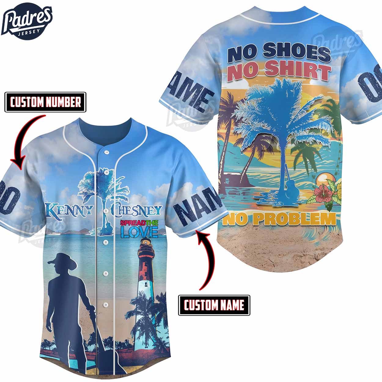 Kenny Chesney No Shoes Shirt No Problem Summer Beach Custom Baseball Jersey - Padres Jersey Oasis: Elevate Your Baseball Style Game