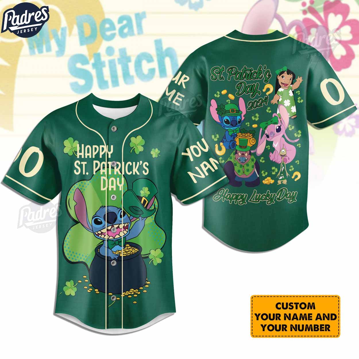 Lilo And Stitch Happy St.Patrick's Day 2024 Custom Baseball Jersey Style - Padres Jersey Oasis: Elevate Your Baseball Style Game