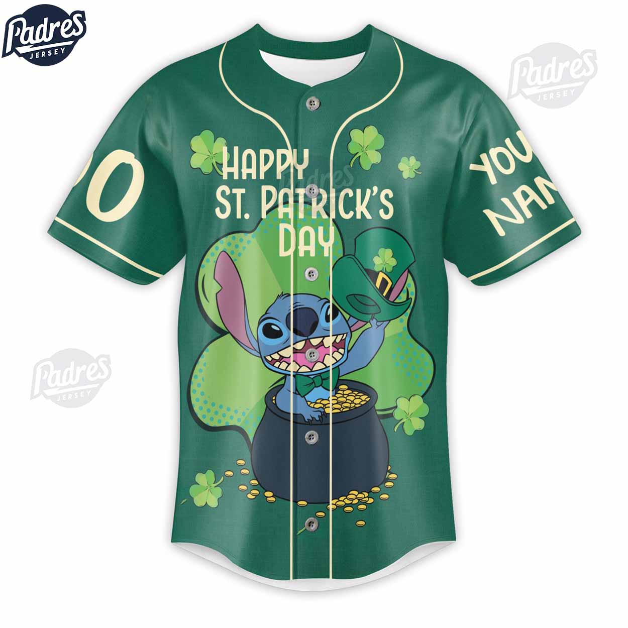 Lilo And Stitch Happy St.Patrick's Day 2024 Custom Baseball Jersey Style - Padres Jersey Oasis: Elevate Your Baseball Style Game