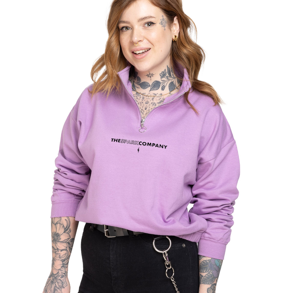 Logo Embroidered 1/4 Zip Crop Sweatshirt Style003