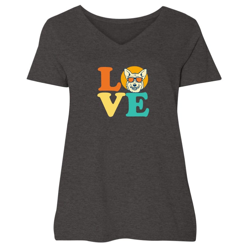 Dog Love (Corgi) - Ladies Curvy V-Neck Tee
