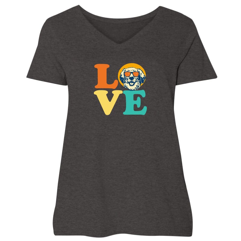 Dog Love (Retriever) - Ladies Curvy V-Neck Tee