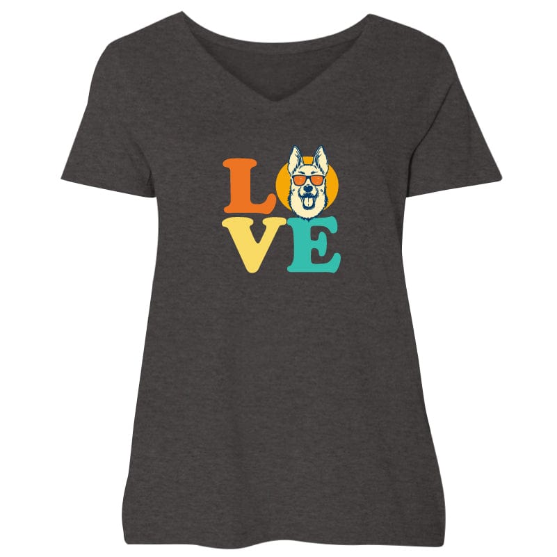 Dog Love (Shepherd) - Ladies Curvy V-Neck Tee