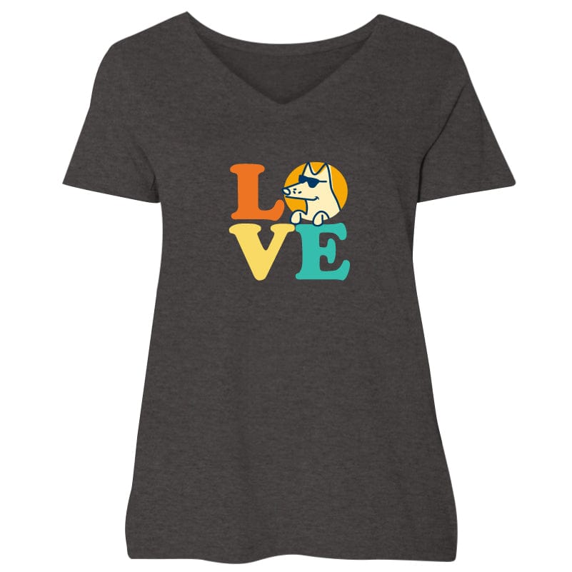 Dog Love (Teddy) - Ladies Curvy V-Neck Tee